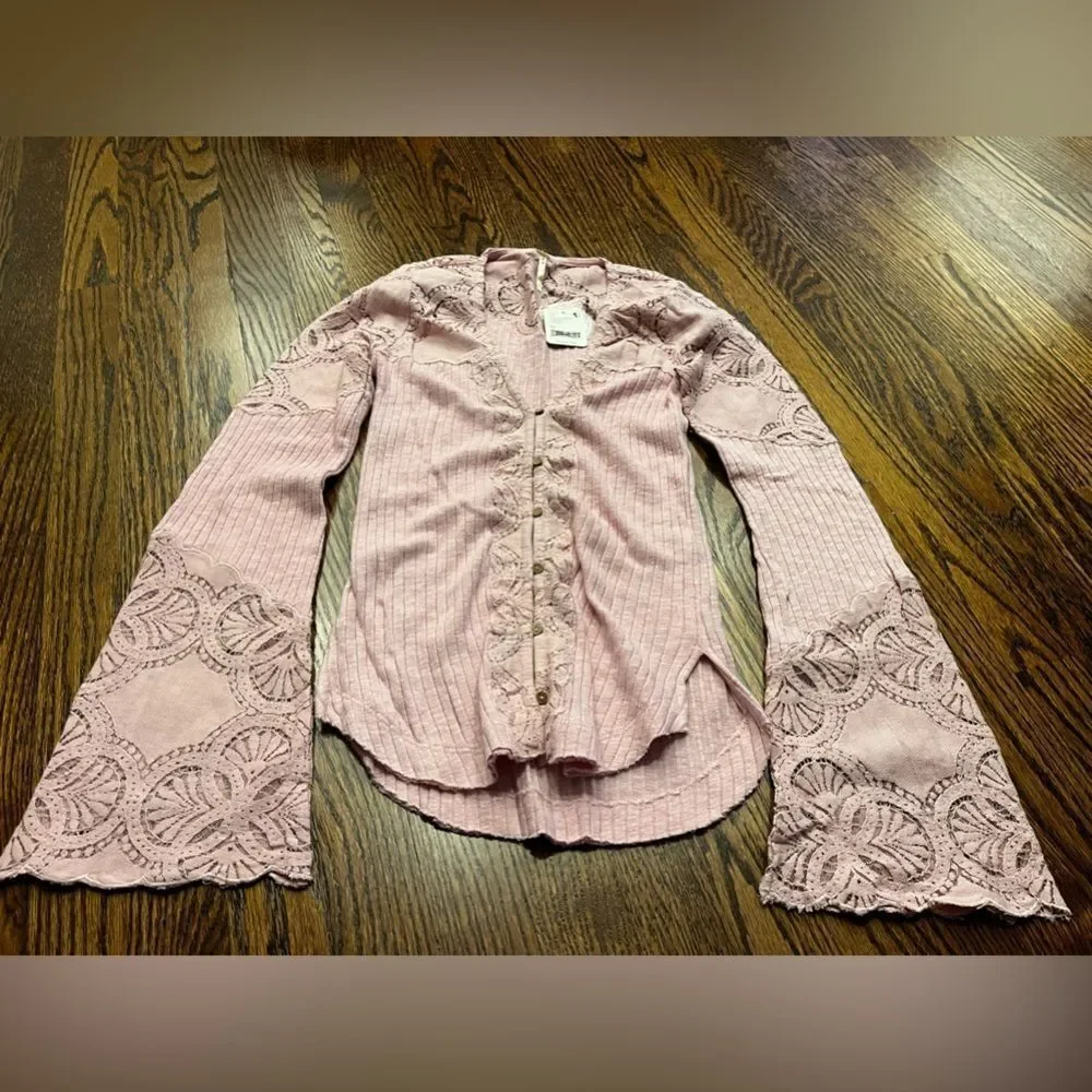 Free People Olivia Lace Top Pink size XS
